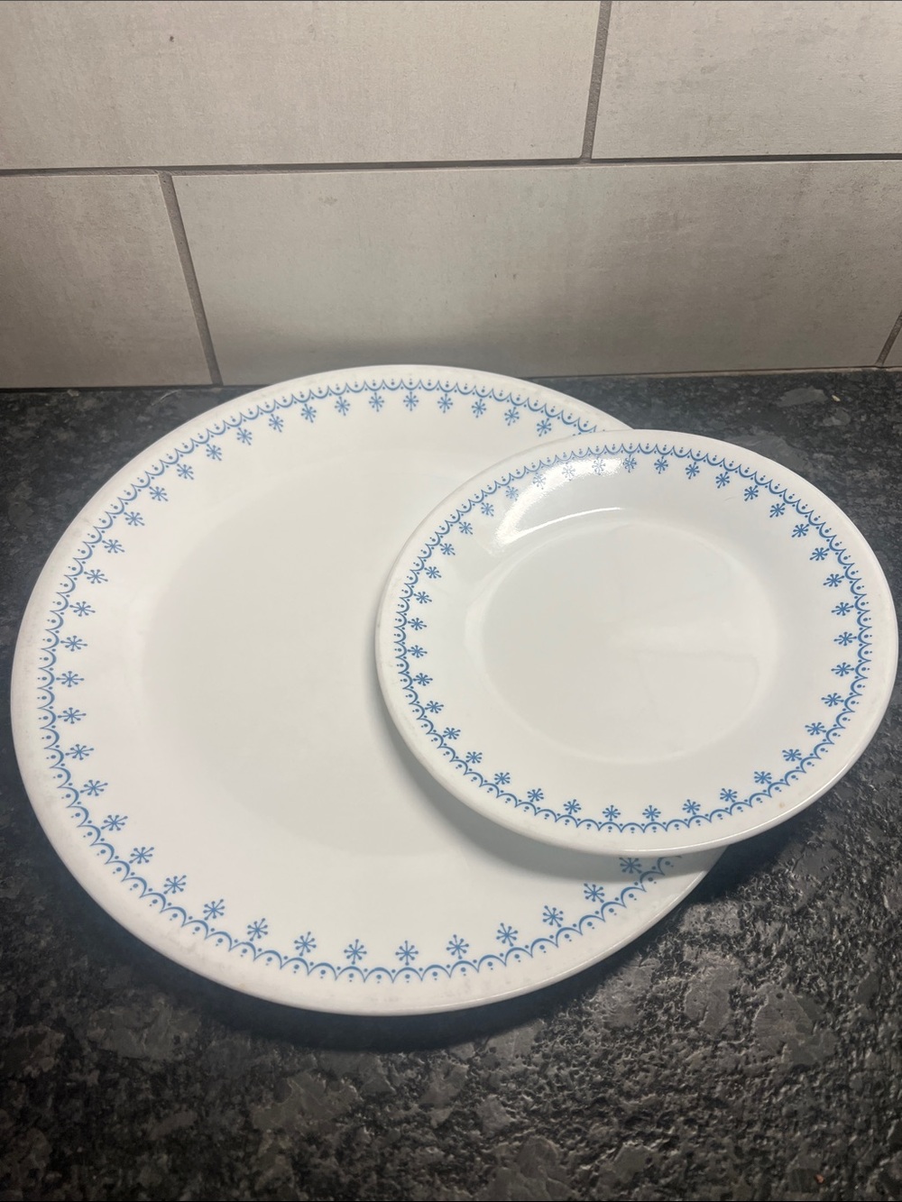 Corelle White Dinner and Salad Plate Set with Blue Floral Border
